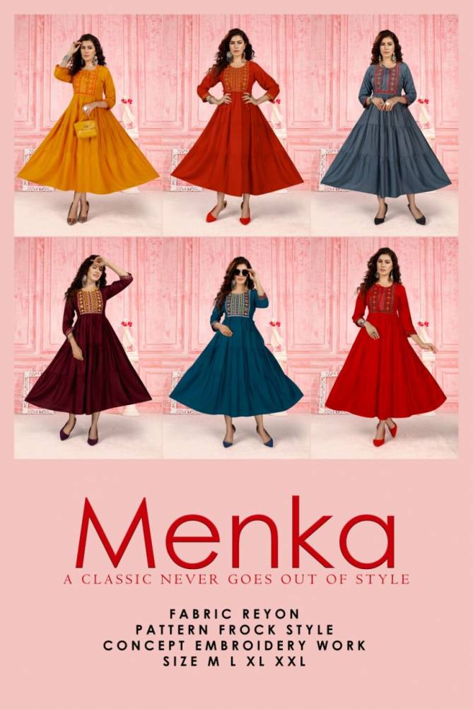 Beauty Menka New Fancy Festive Wear Heavy Rayon Long Fancy Kurti Collection